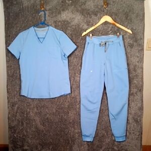Fabletics Light Blue Set Top N Jogger High Waist  Srubs Womens Xxs